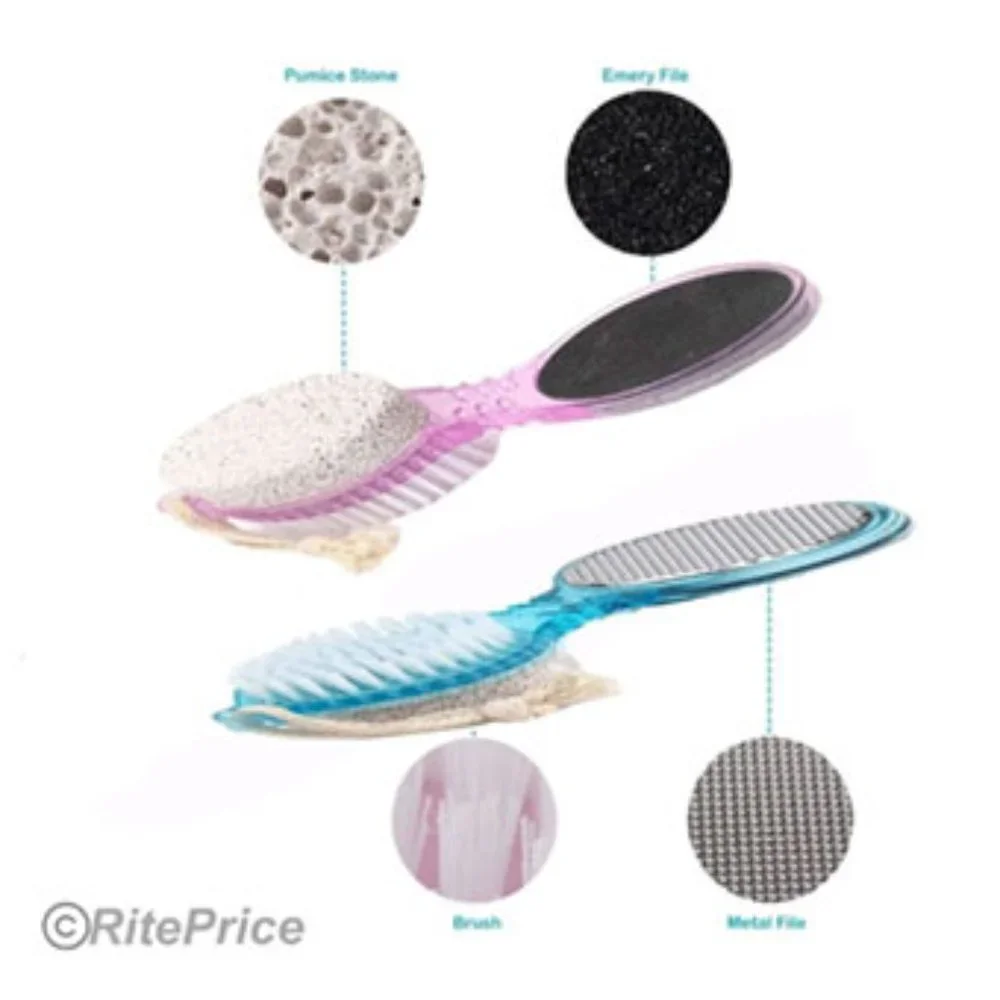 4 In 1 Foot Care Stone Callus Brush Pumice Scrubber Pedicure Exfoliate (2 Pack)
